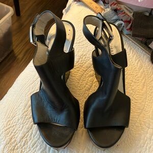 Michael Kors, black high wedge, leather sandals size 7 1/2